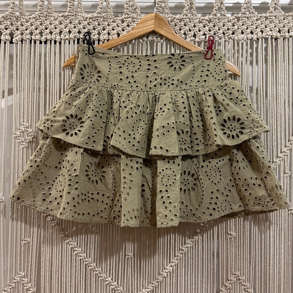 EXPRESS Olive Green Eyelet Mini Skirt